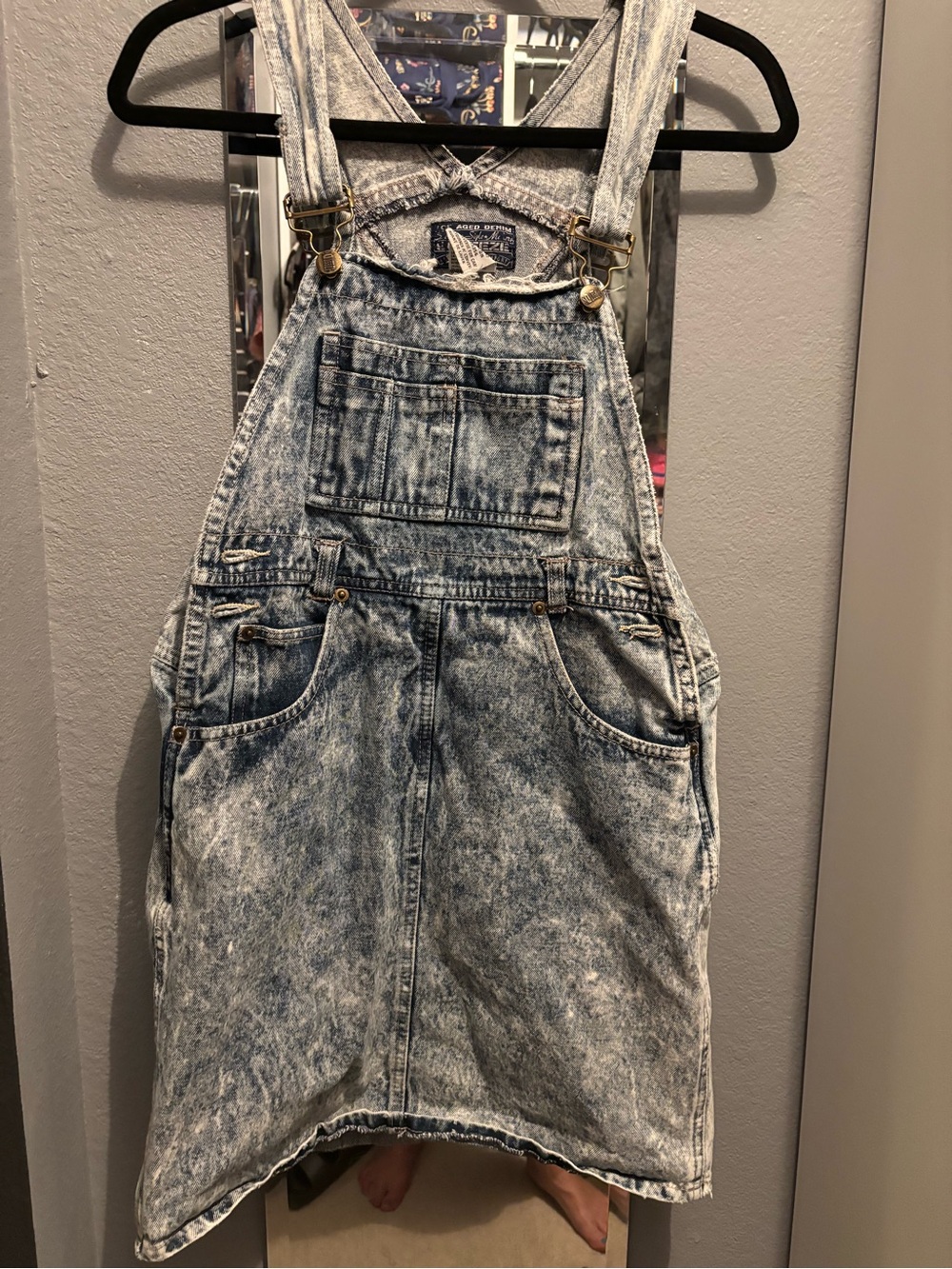 Women’s 90s Acid-Wash Denim Overall Dress - Blue